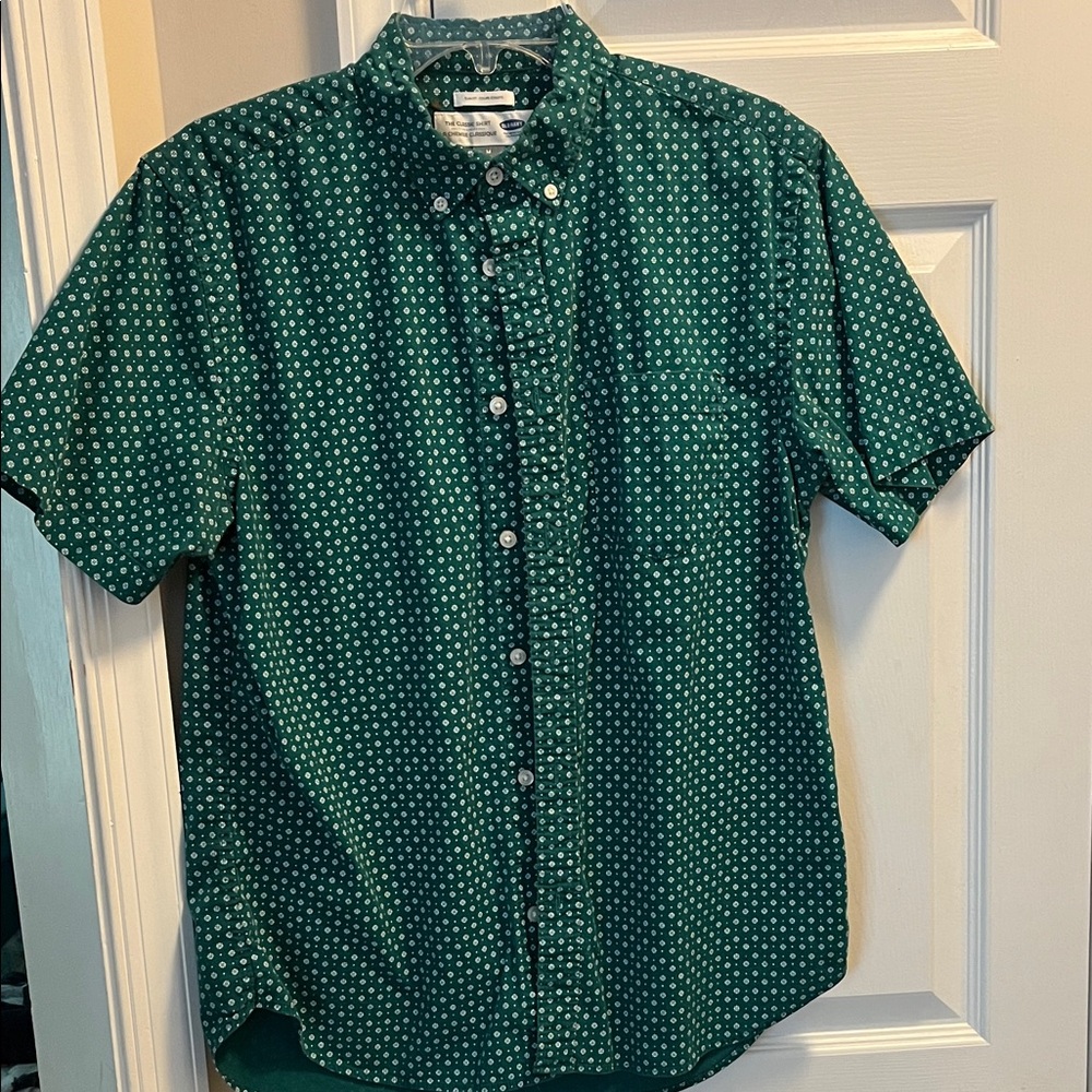 Old Navy Men's Teal Patterned Button Down Shirt